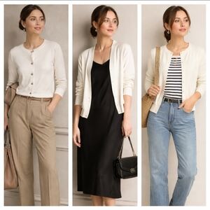 Cashmere cotton blend embellish button Ecru cream sweater cardigan large